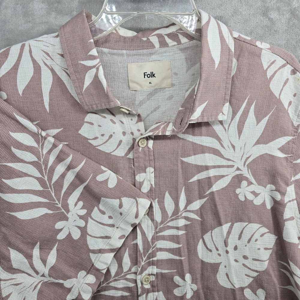 Folk Size XL Kingston Floral Print Short Sleeve Button Up Shirt Pink White